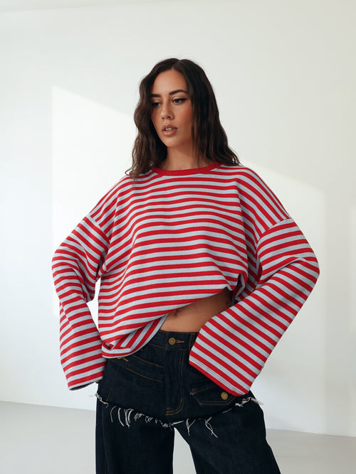 LONG-SLEEVE A RIGHE - AZZURRO/ROSSO F1109