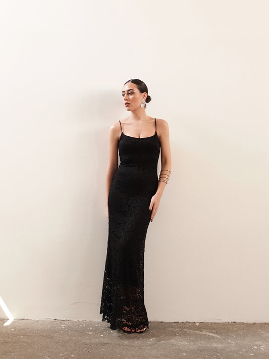 LONG DRESS IN MACRAME' - NERO 34305