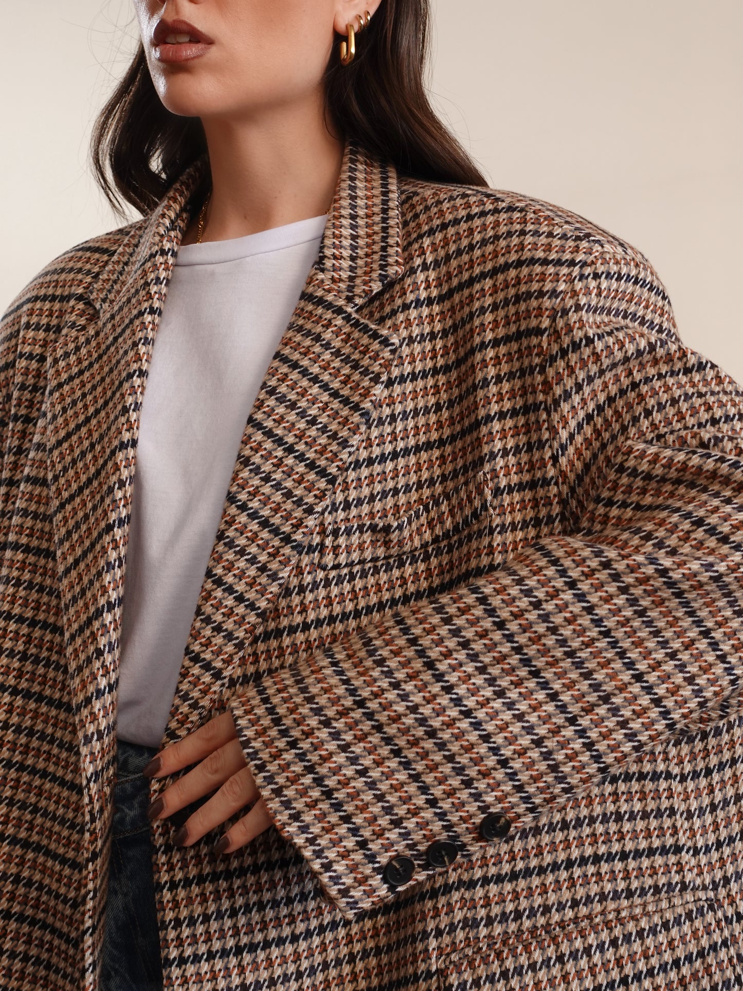 GIACCA/CAPPOTTO PIED DE POULE - BEIGE/COCCIO GC-02