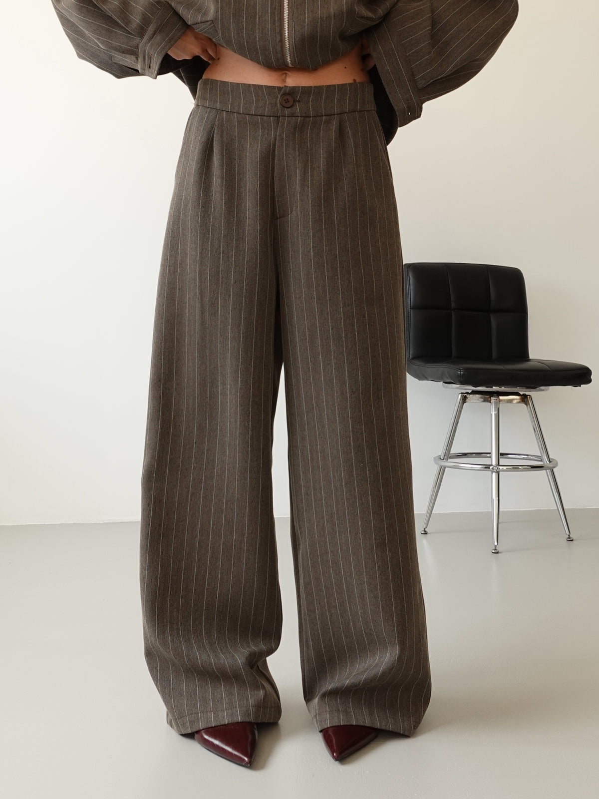 PANTALONI GESSATI WIDE LEG - FANGO 9031