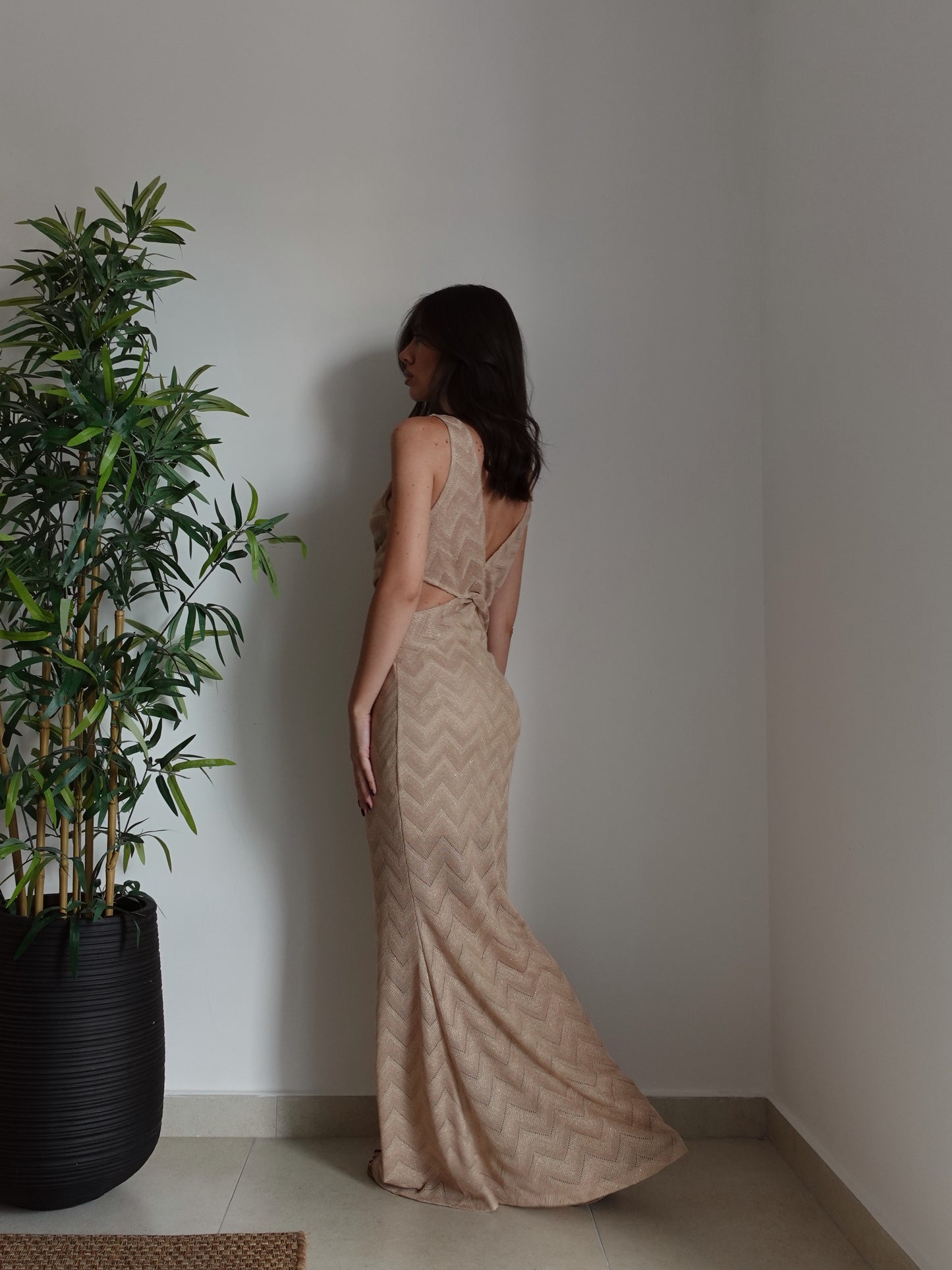 VESTITO CUT-OUT KENYA IN LUREX - ORO 14018