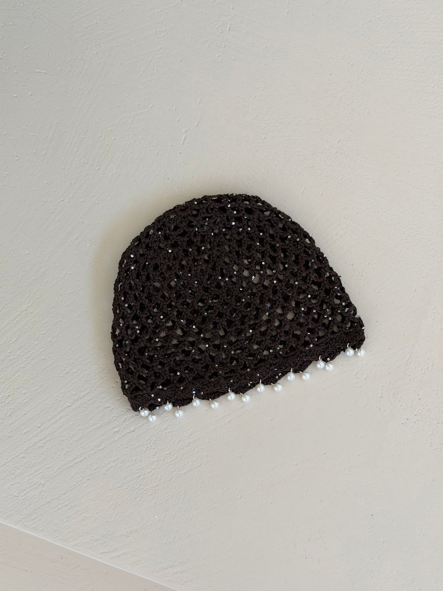 CUFFIETTA CROCHET CON PERLINE - CIOCCOLATO