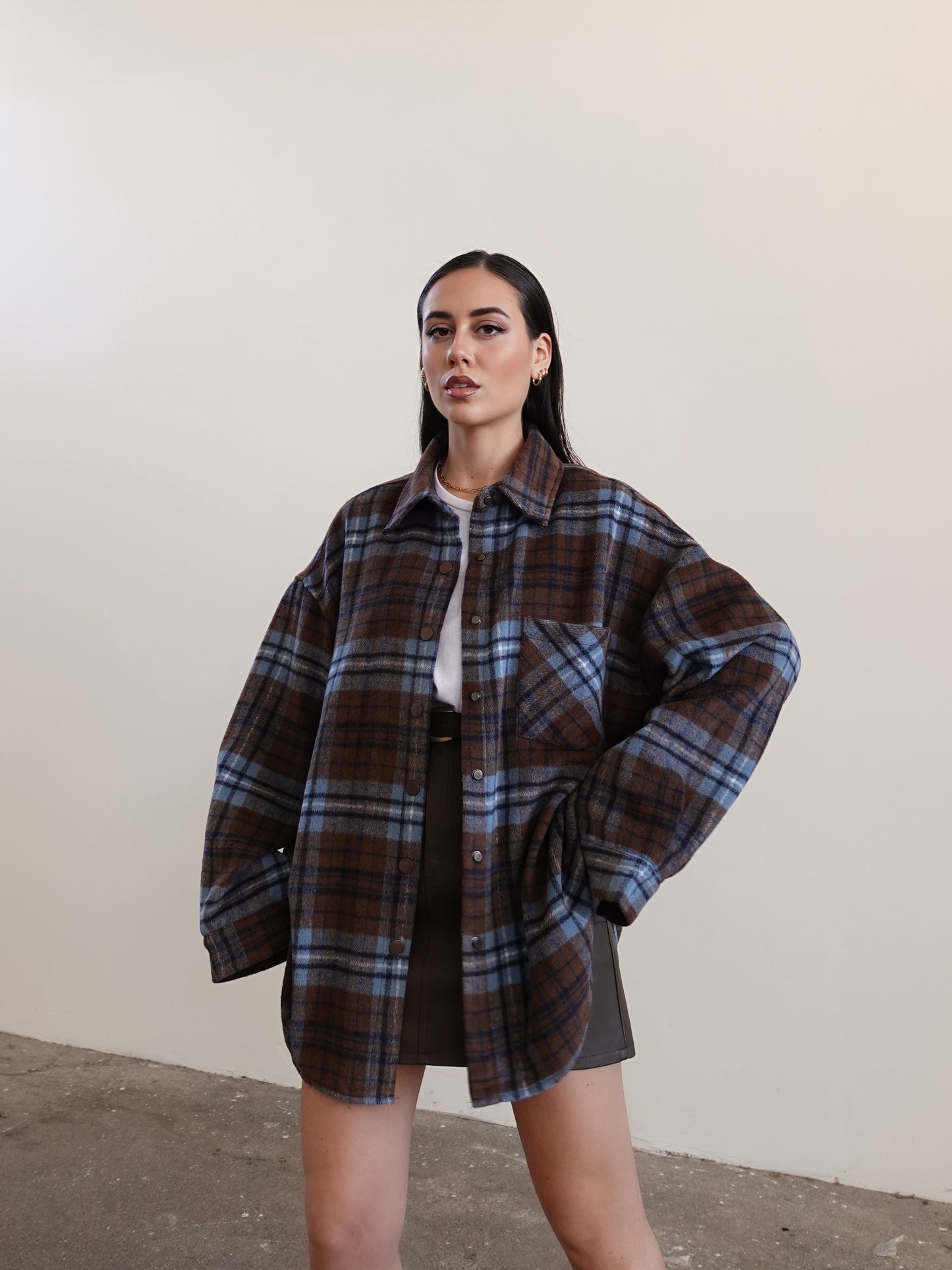 CAMICIONE IN LANA A QUADRI - MARRONE/CERULEO 5436