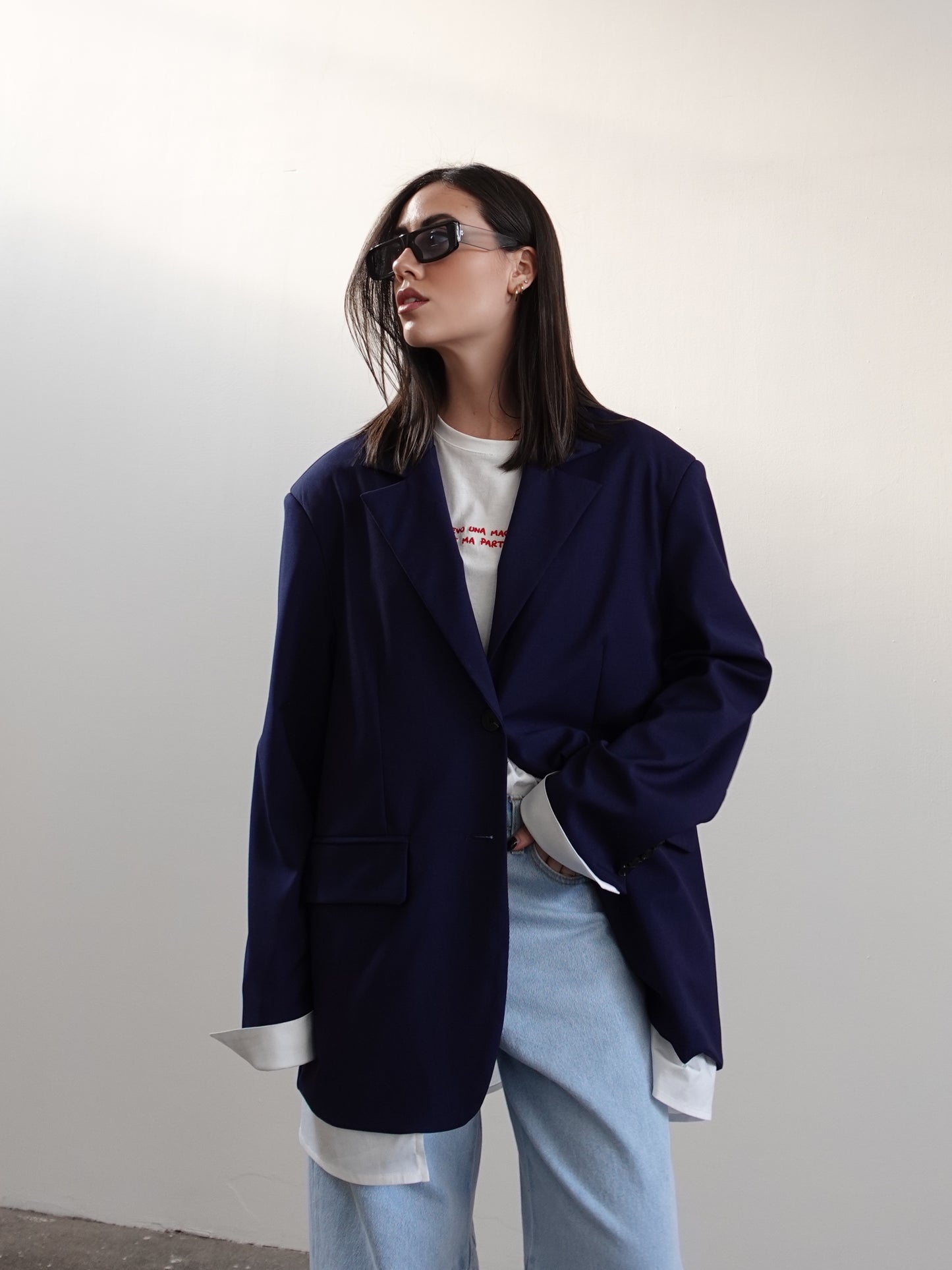 BLAZER OVERSIZE LUMINA CON INSERTI IN COTONE - BLU LD2225