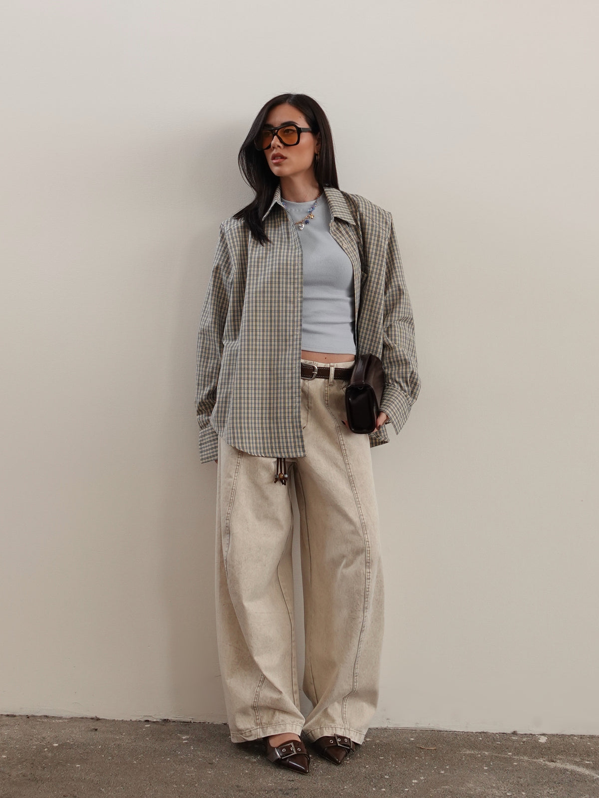 JEANS BALLOON DESERT CON CINTURA - BEIGE 16013