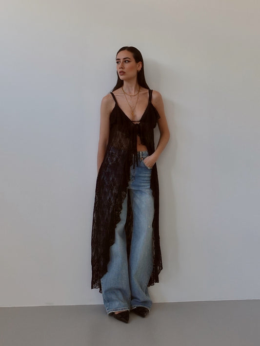 CARDIGAN LUNGO IN PIZZO - NERO 10967