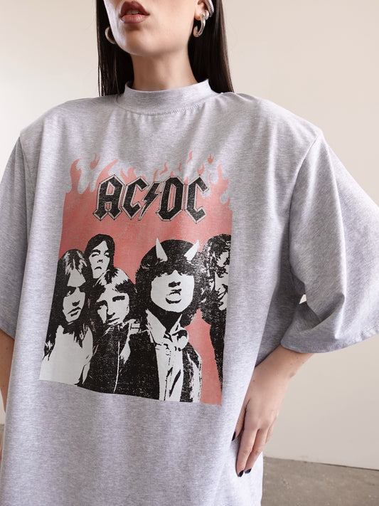 MAXI T-SHIRT CON SPALLINE AC/DC - GRIGIO F0702