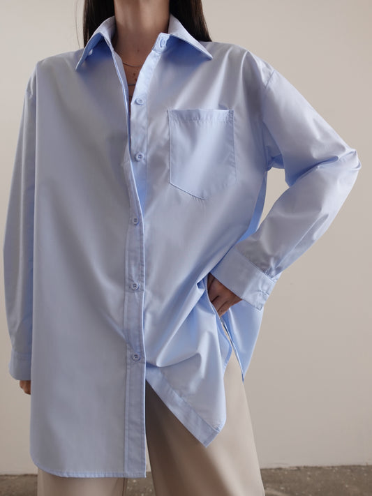 CAMICIA LUNGA IN COTONE - AZZURRO 0621