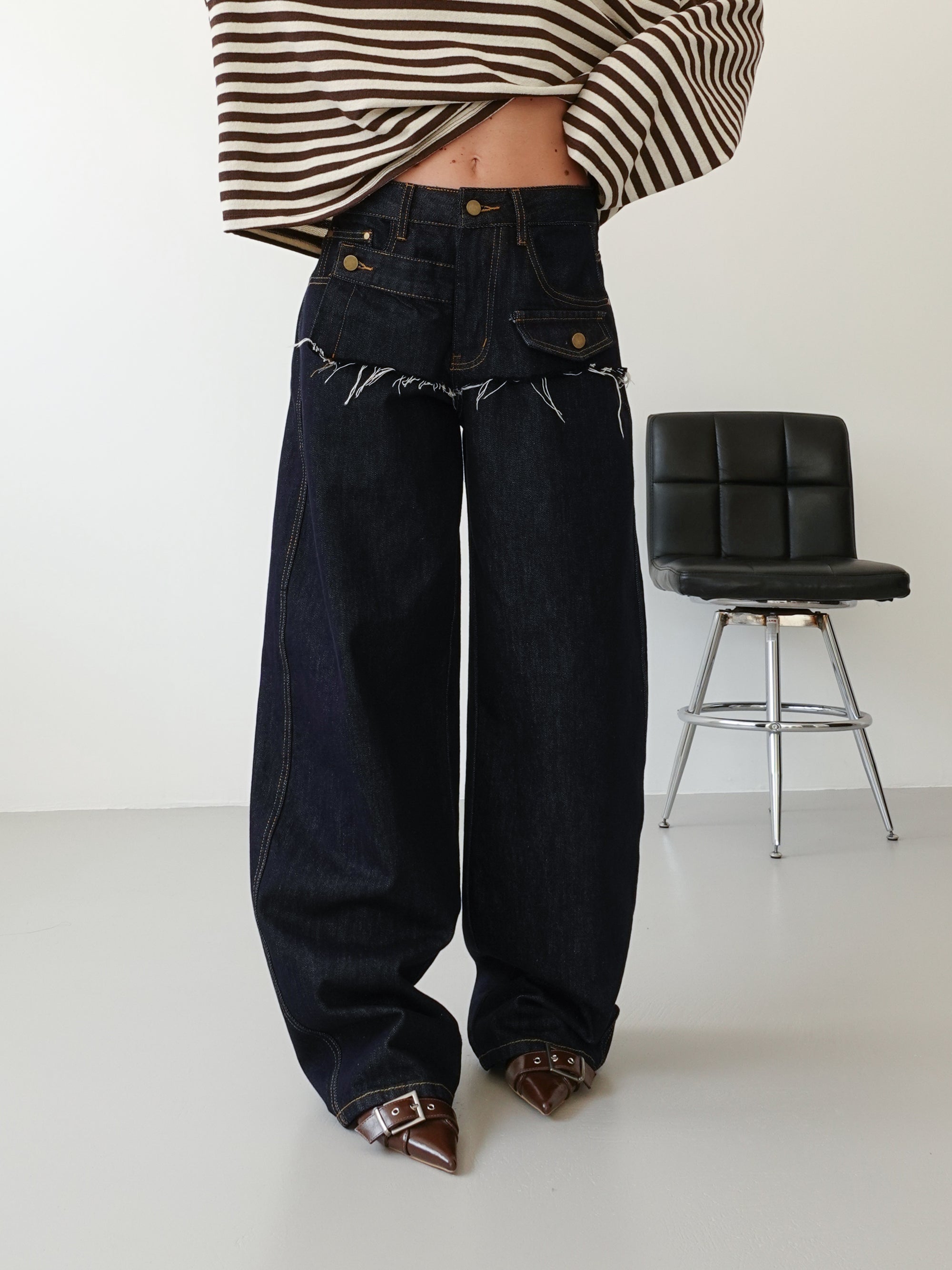 JEANS BAGGY BALLOON DOUBLE WAIST - BLU SCURO 22520