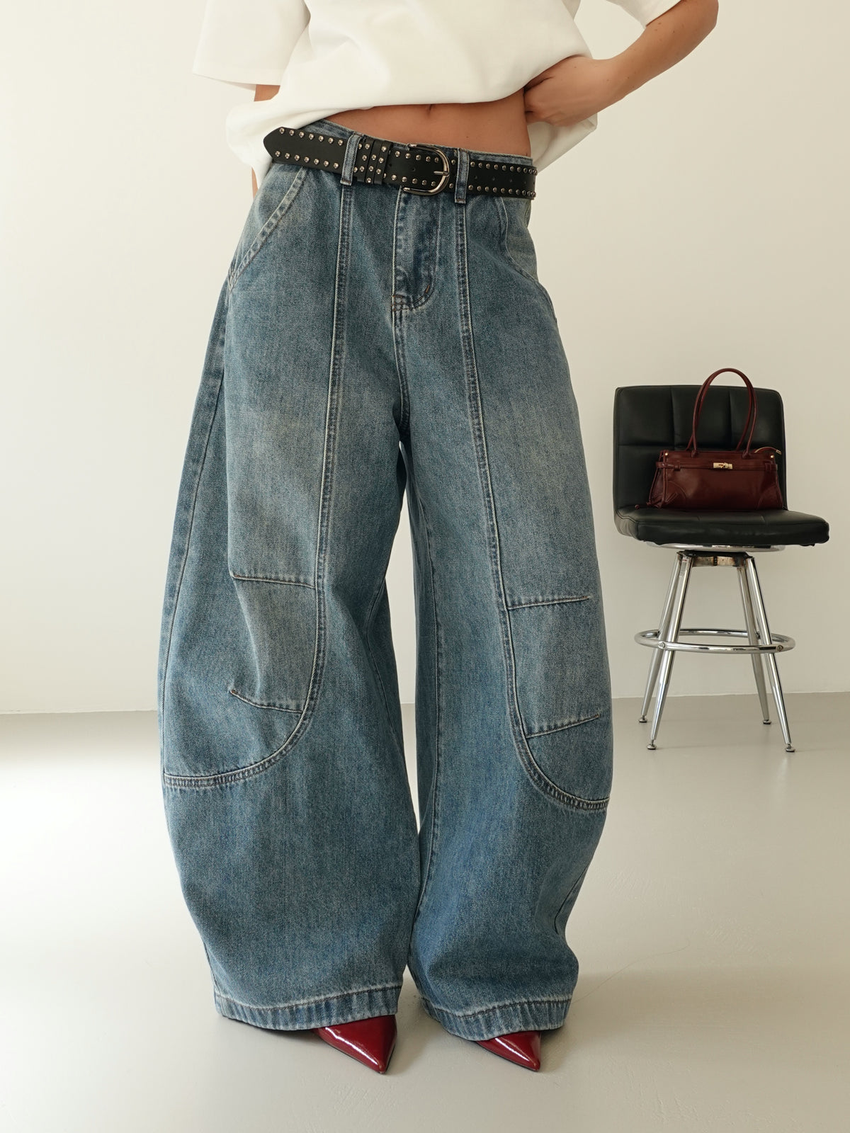 JEANS BAGGY BALLOON CON CINTURA - LAVAGGIO MEDIO 58016