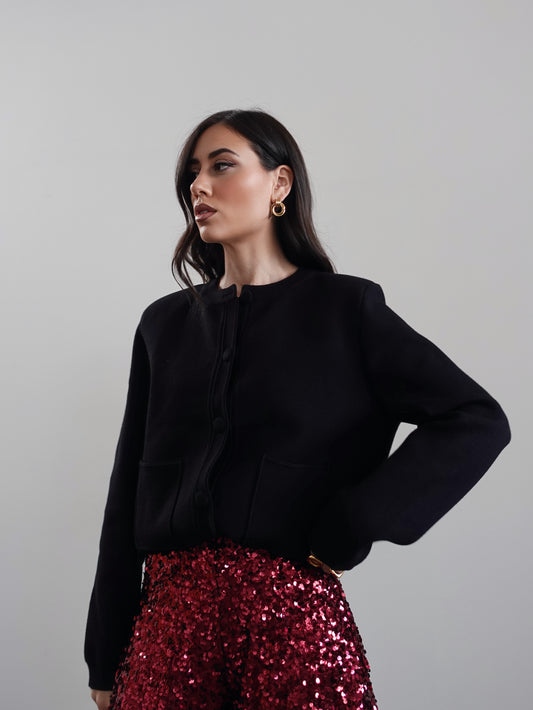 CARDIGAN CON SPALLINE - NERO 269