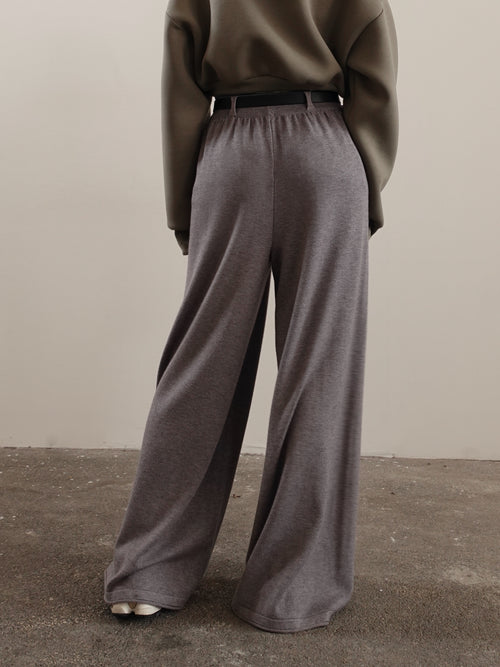 PANTALONI IN MAGLIA WIDE LEG CON CINTURA - GRIGIO 15674
