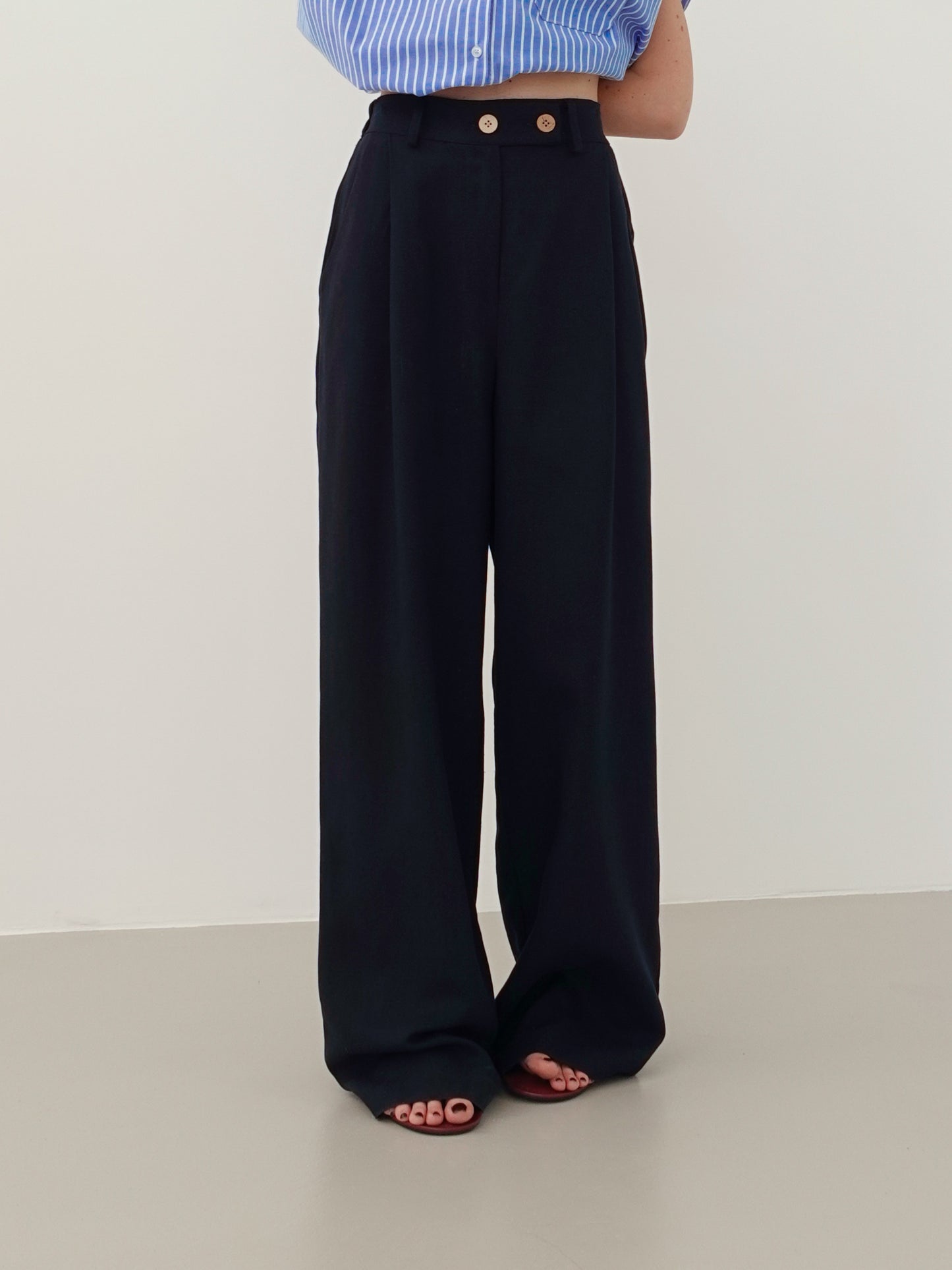 PANTALONI MISTO LINO/VISCOSA - BLU 5845