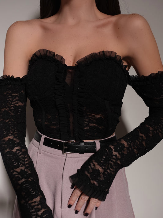 BUSTIER IN PIZZO CON SCOLLO A BARCA - NERO 8694