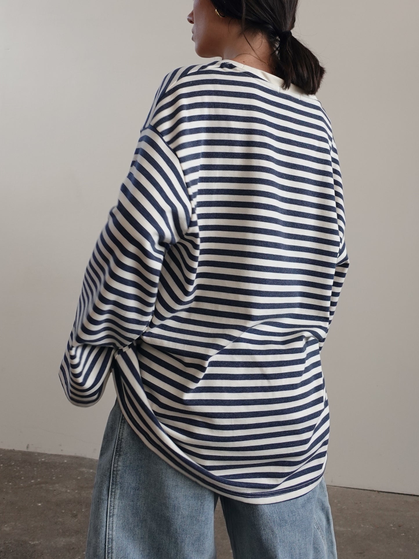 LONG-SLEEVE OVERSIZE A RIGHE - PANNA/BLU NAVY 50057