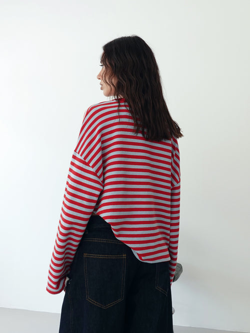 LONG-SLEEVE A RIGHE - AZZURRO/ROSSO F1109