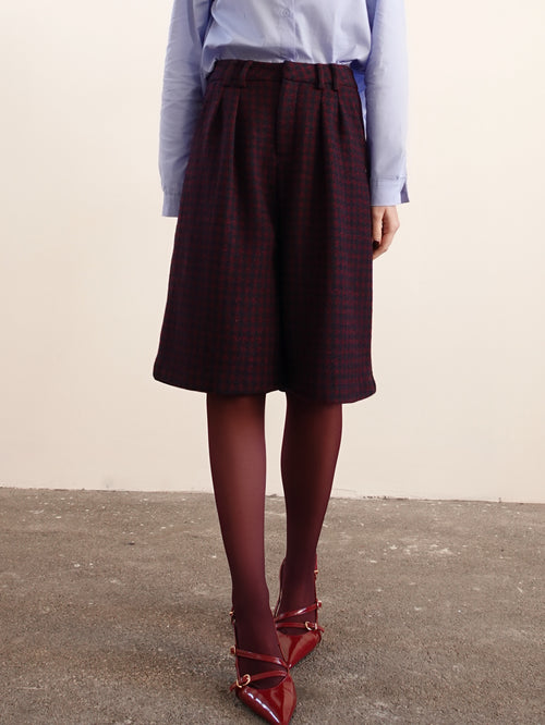 BERMUDA PIED DE POULE IN LANA - BORDEAUX/BLU 5978
