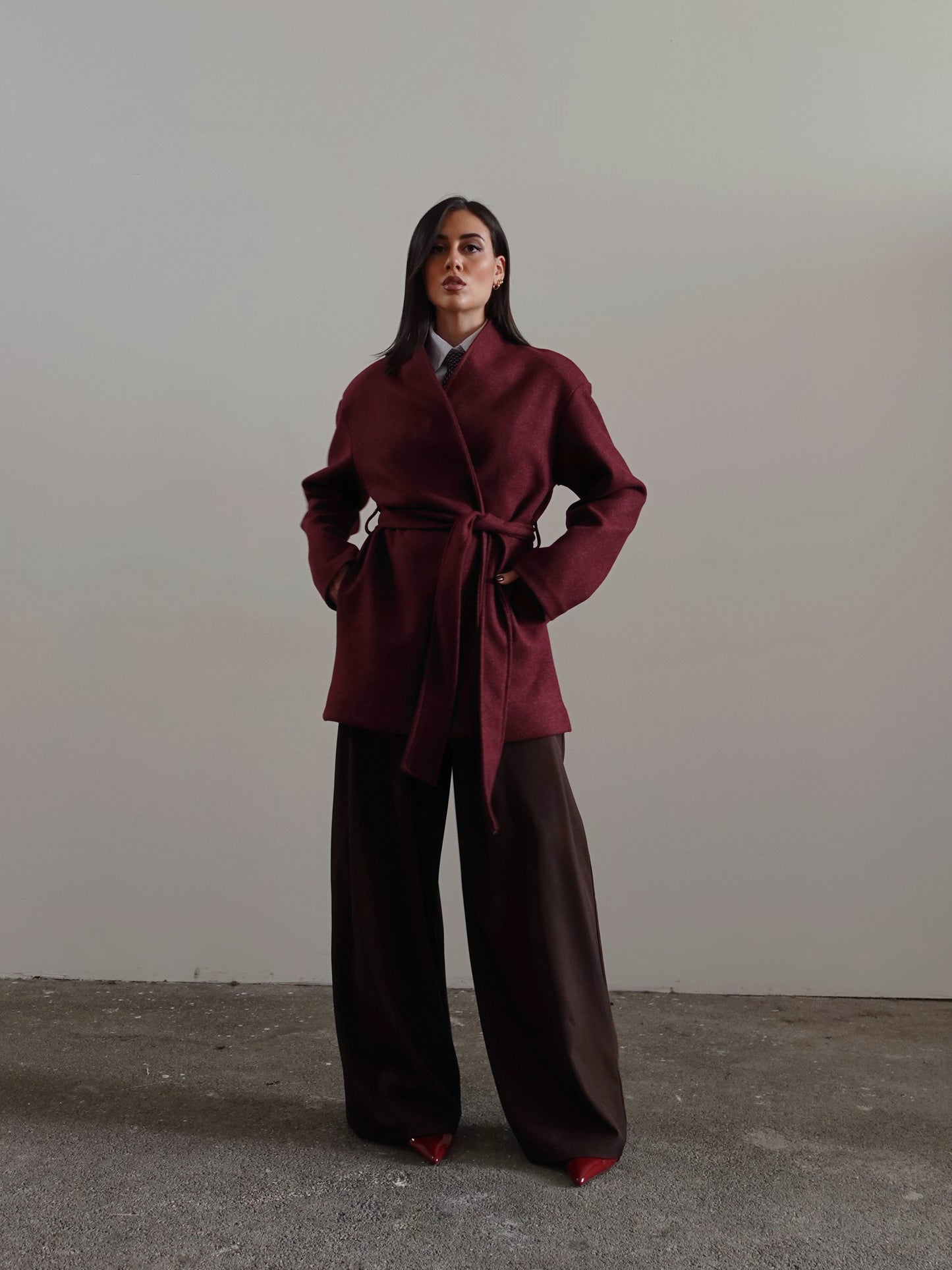 PANTALONI PALAZZO CON CINTURA - MARRONE 773