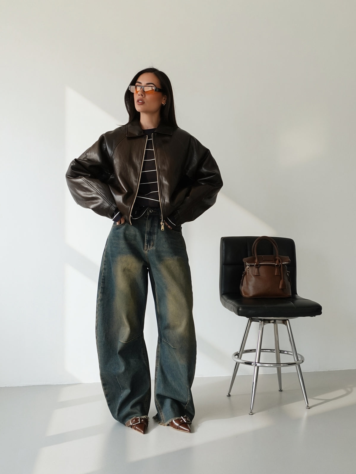 BOMBER IMBOTTITO IN ECOPELLE - CIOCCOLATO 9246