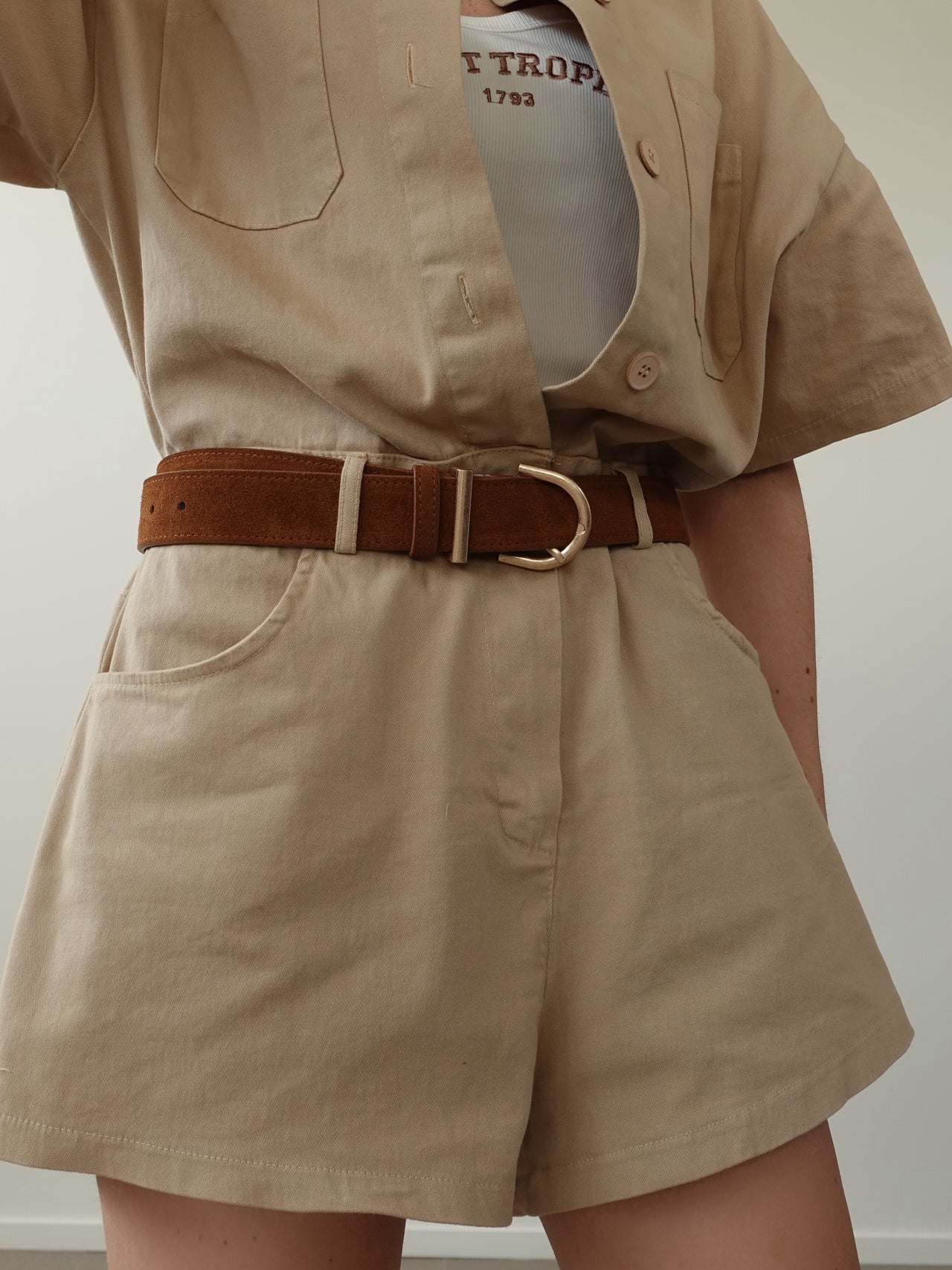 CINTURA SCAMOSCIATA IN VERA PELLE - CAMEL
