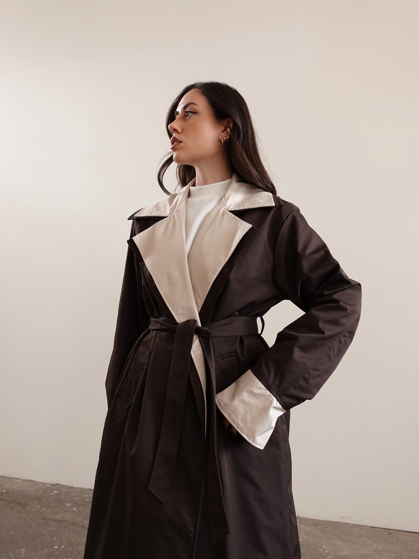 TRENCH LUNGO BICOLOR - CIOCCOLATO/BEIGE 25108