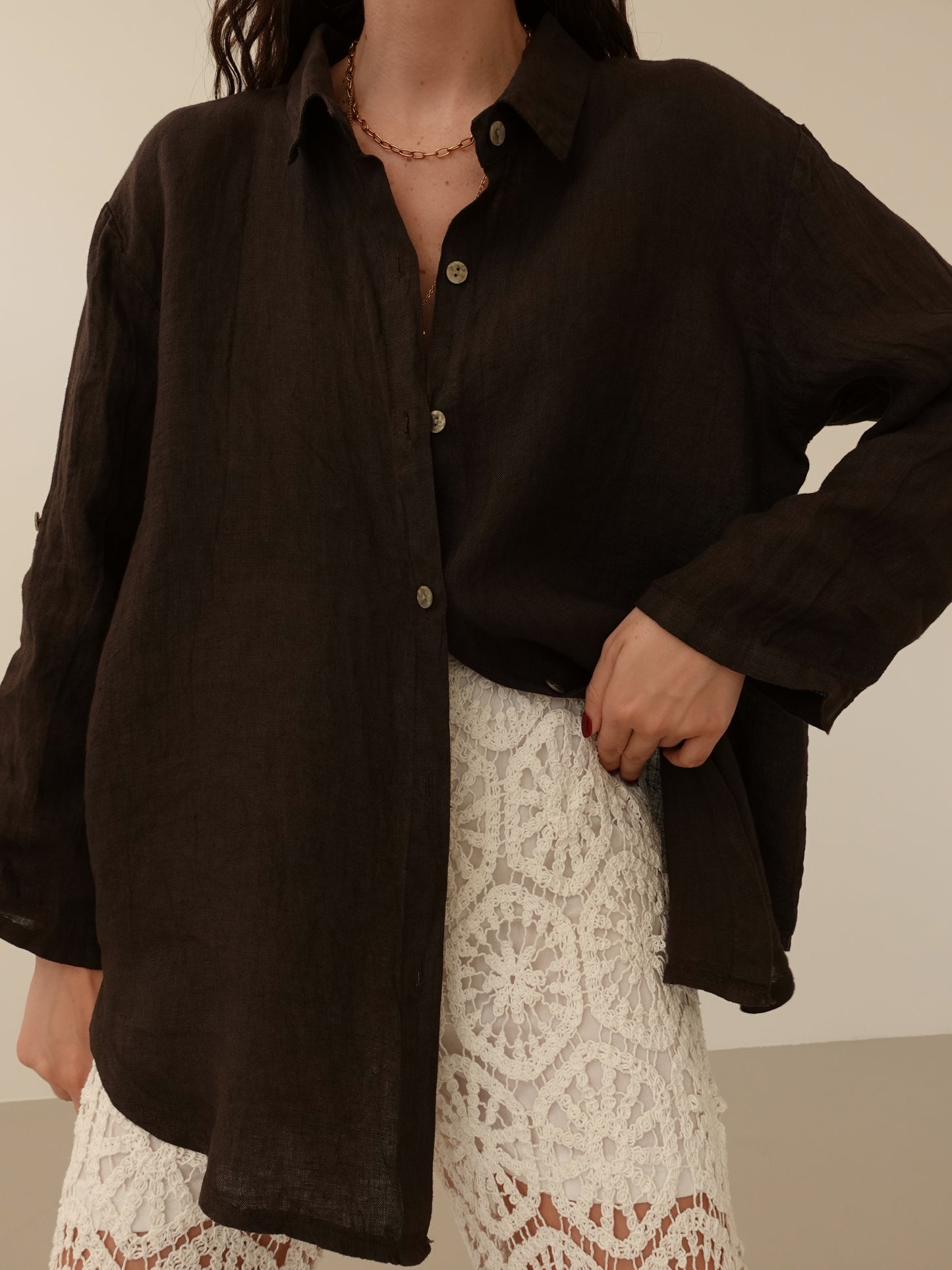 CAMICIA SAHARA 100% LINO - CIOCCOLATO 03168