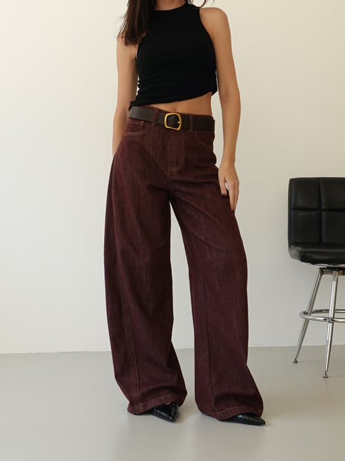 JEANS BALLOON COLOR CON CINTURA - BURGUNDY 32630