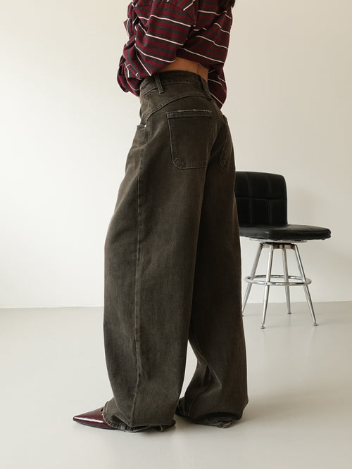 JEANS BALLOON WASHED-OUT CON CINTURA - FANGO 3033