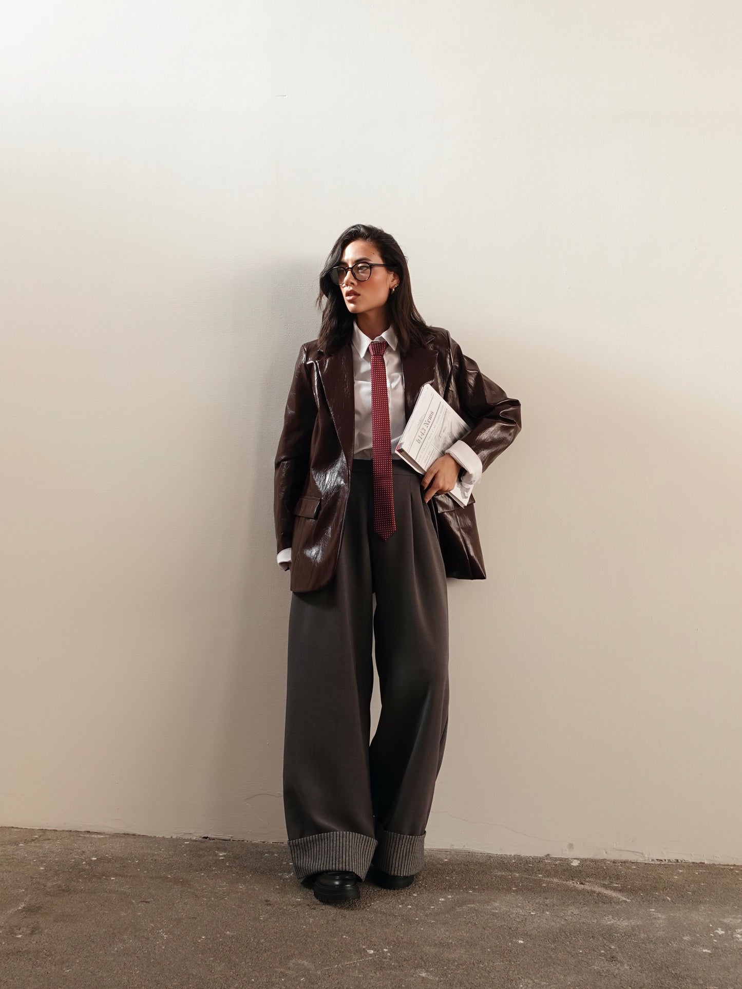 PANTALONI BAGGY CON PIEGA A RIGHE - GRIGIO 15600