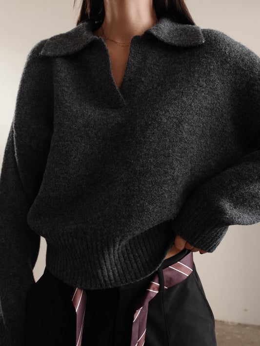 MAGLIONCINO POLO IN LANA - GRIGIO SCURO 328