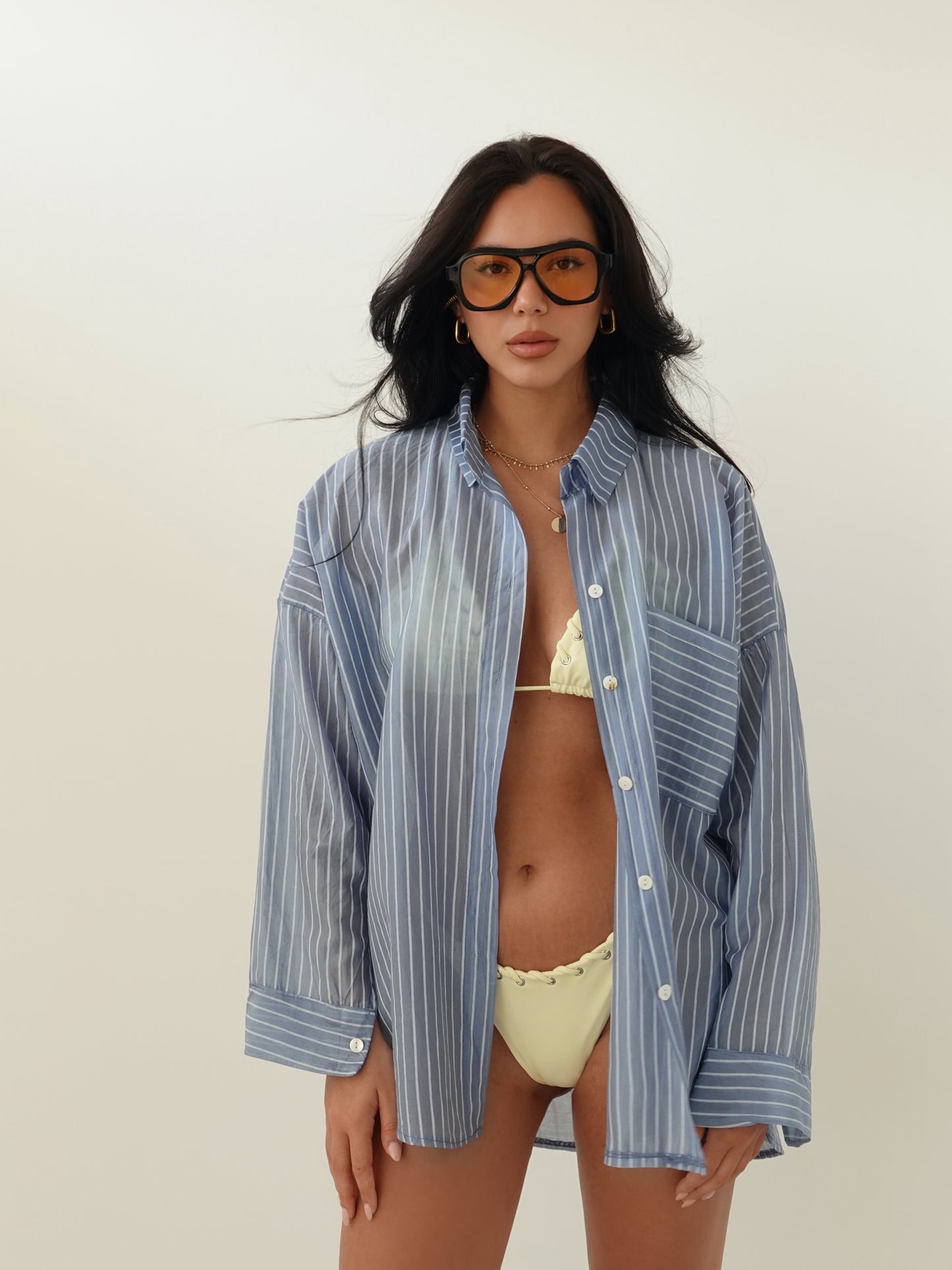 CAMICIA SEMITRASPARENTE A RIGHE - AZZURRO 25135