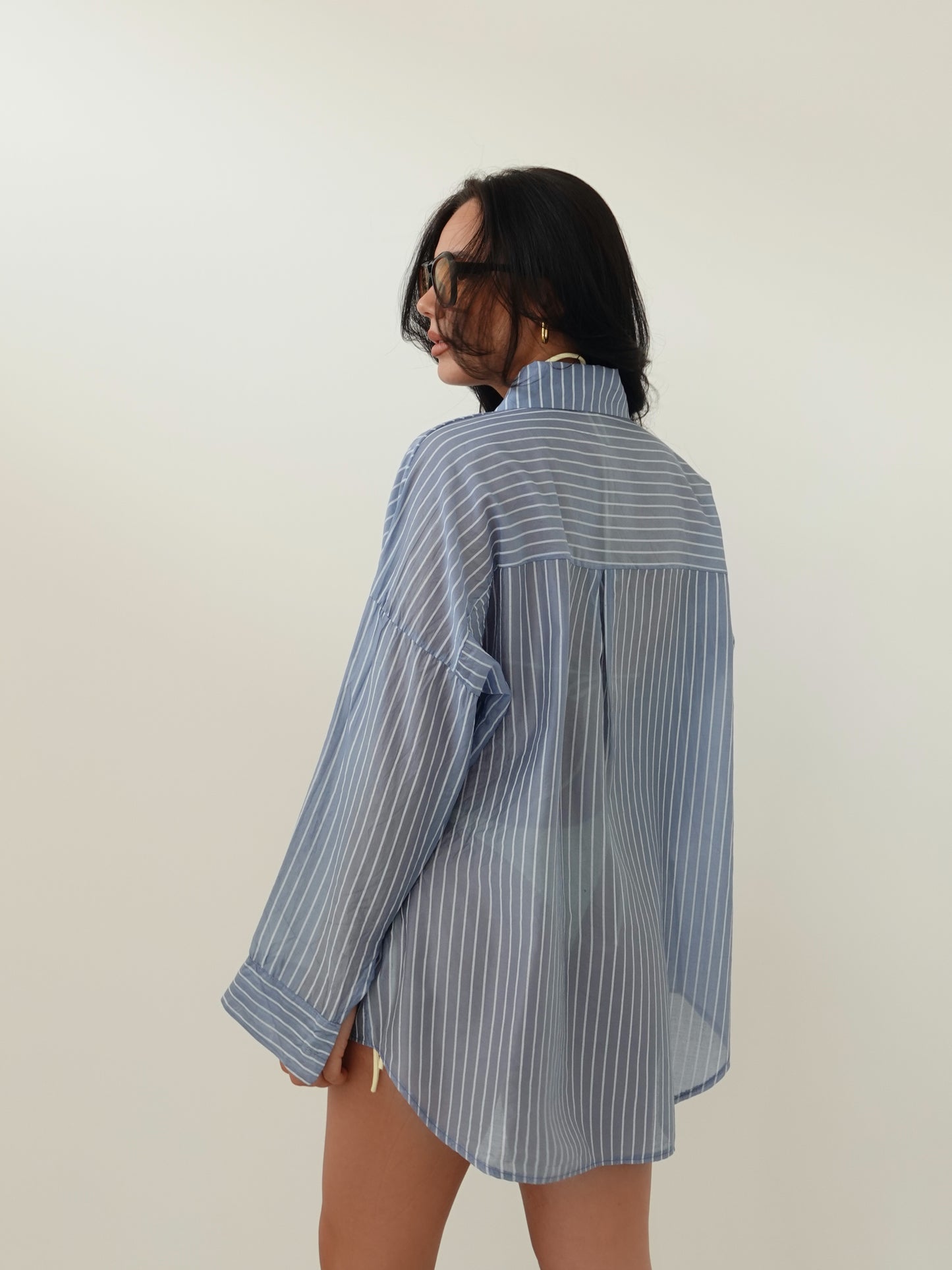 CAMICIA SEMITRASPARENTE A RIGHE - AZZURRO 25135