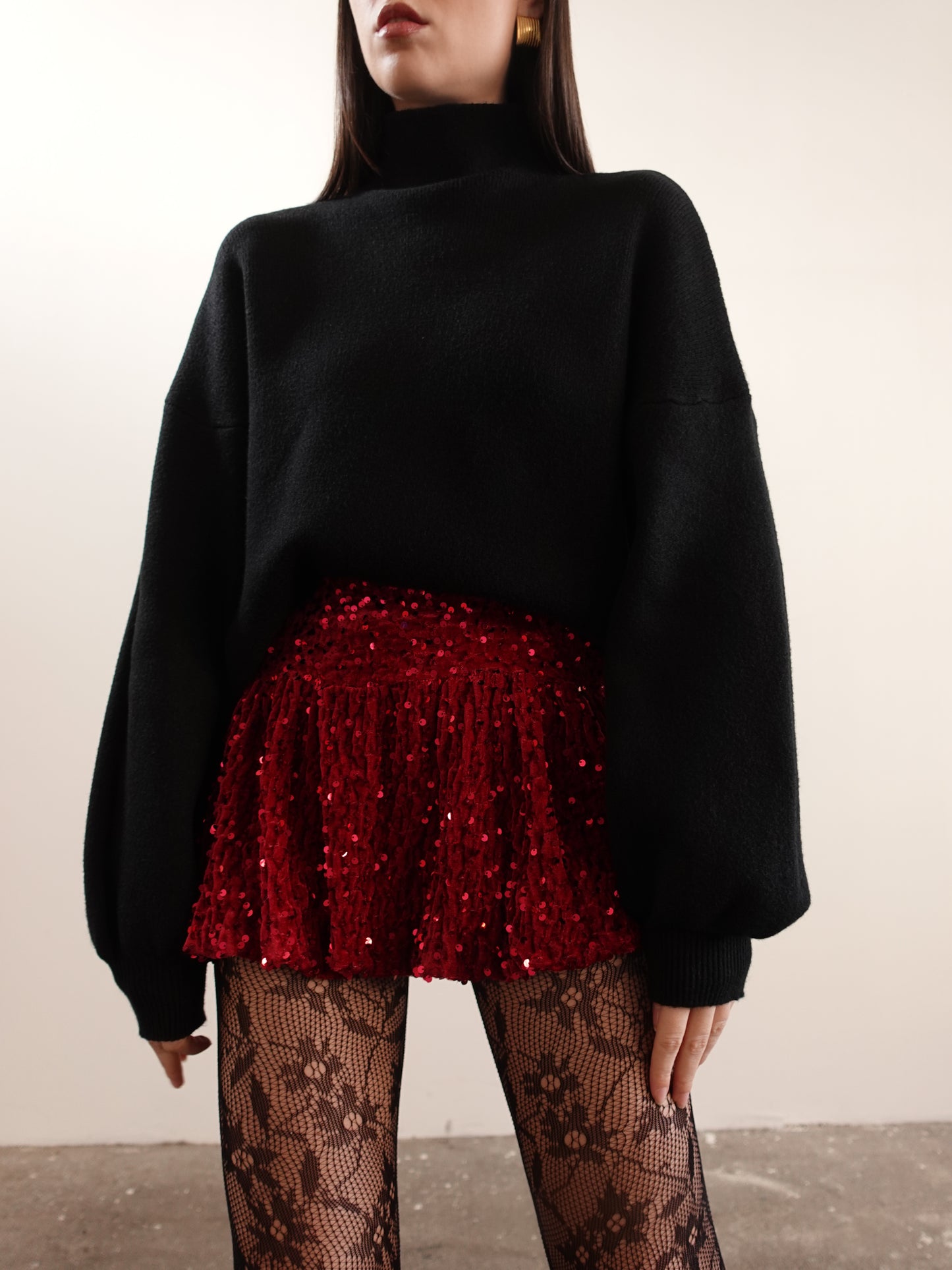 MAGLIONCINO MEZZO COLLO CON MANICA A SBUFFO - NERO 5179