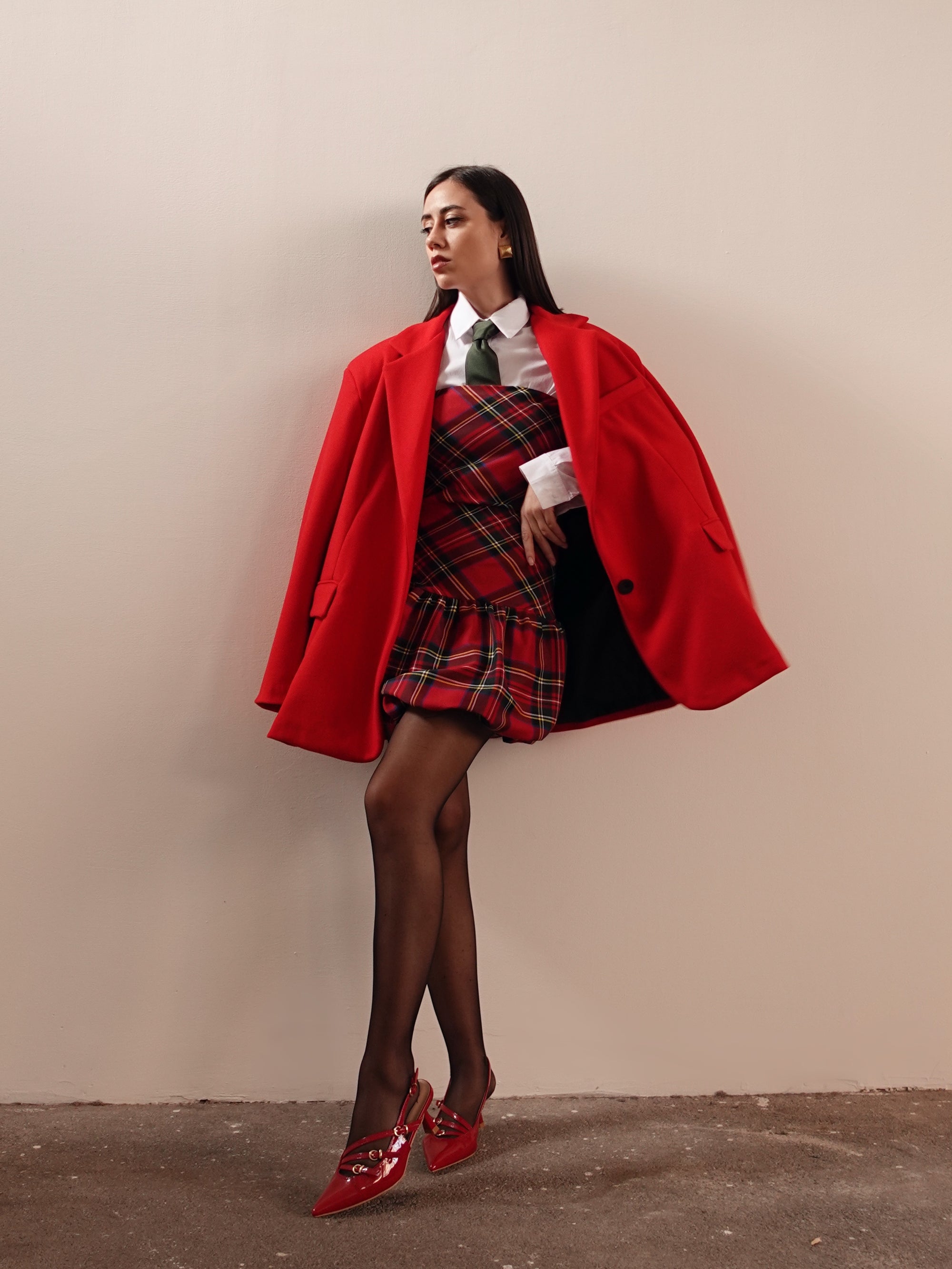 MINI DRESS TARTAN CON GONNA A PALLONCINO - ROSSO/VERDE 96409