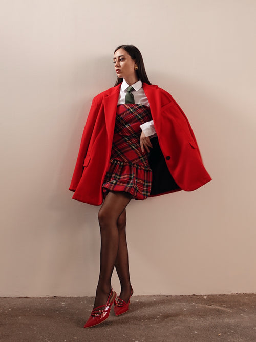 MINI DRESS TARTAN CON GONNA A PALLONCINO - ROSSO/VERDE 96409