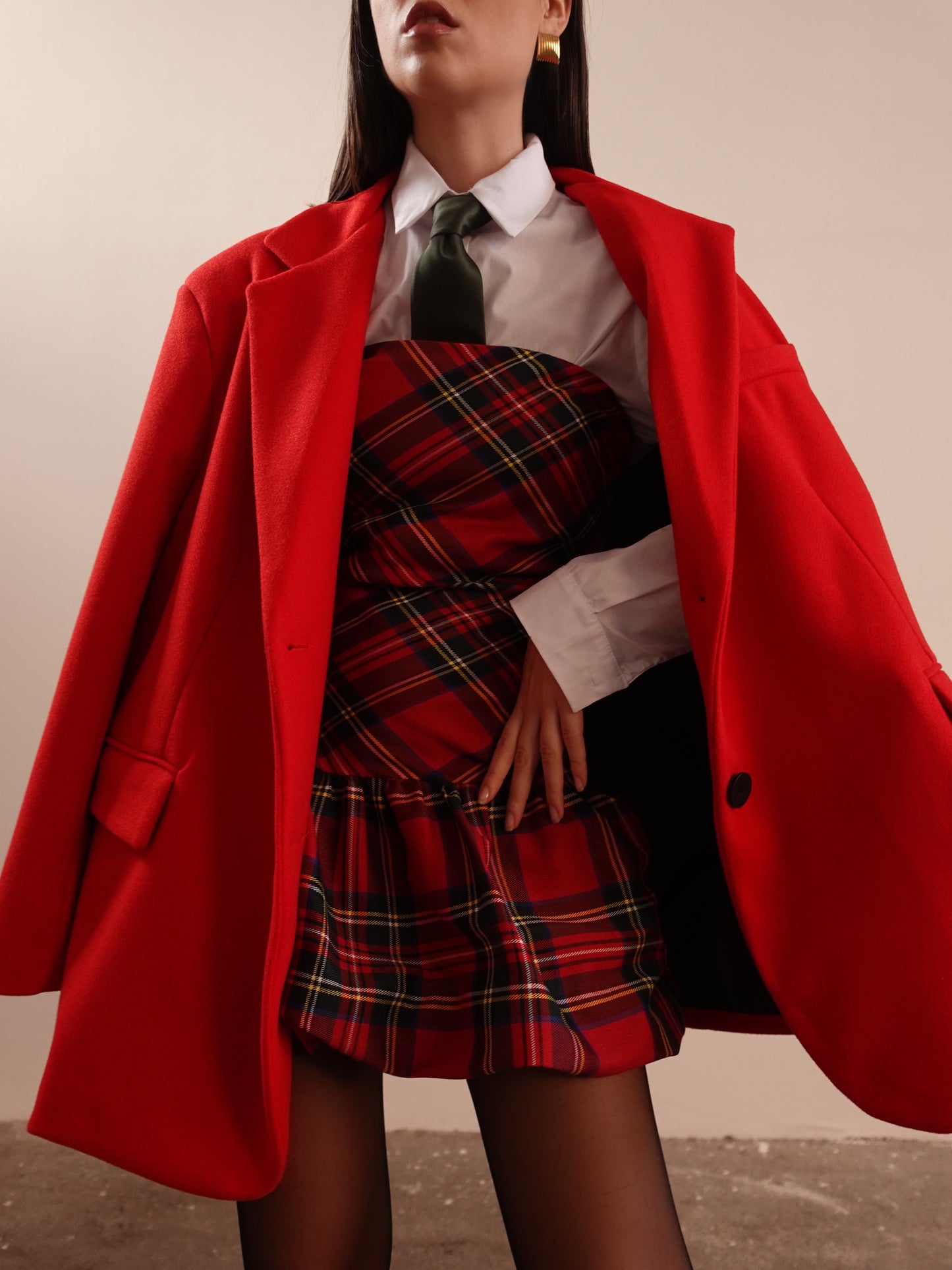 MINI DRESS TARTAN CON GONNA A PALLONCINO - ROSSO/VERDE 96409