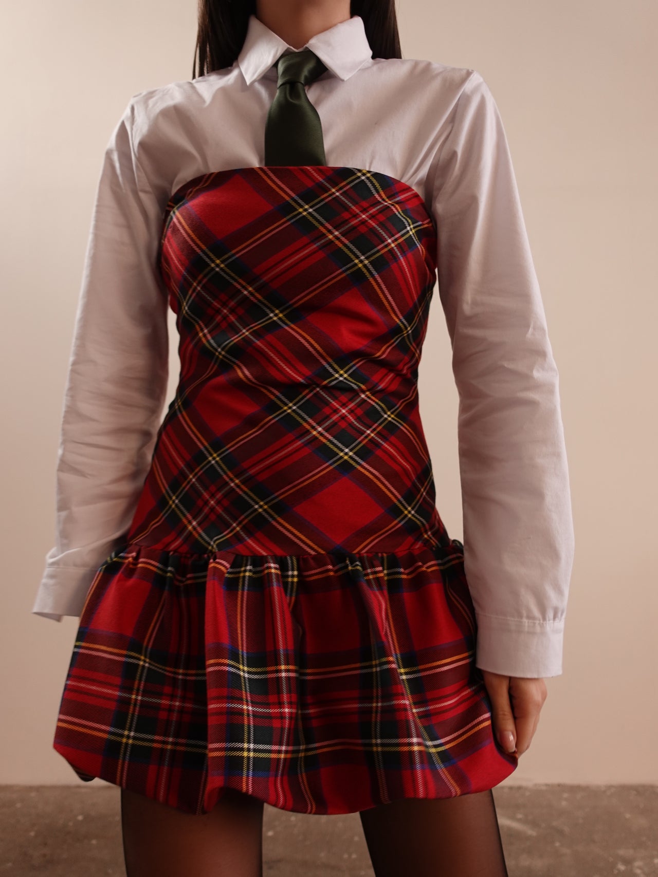 MINI DRESS TARTAN CON GONNA A PALLONCINO - ROSSO/VERDE 96409