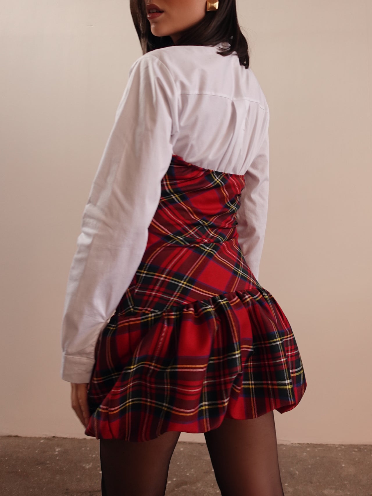 MINI DRESS TARTAN CON GONNA A PALLONCINO - ROSSO/VERDE 96409