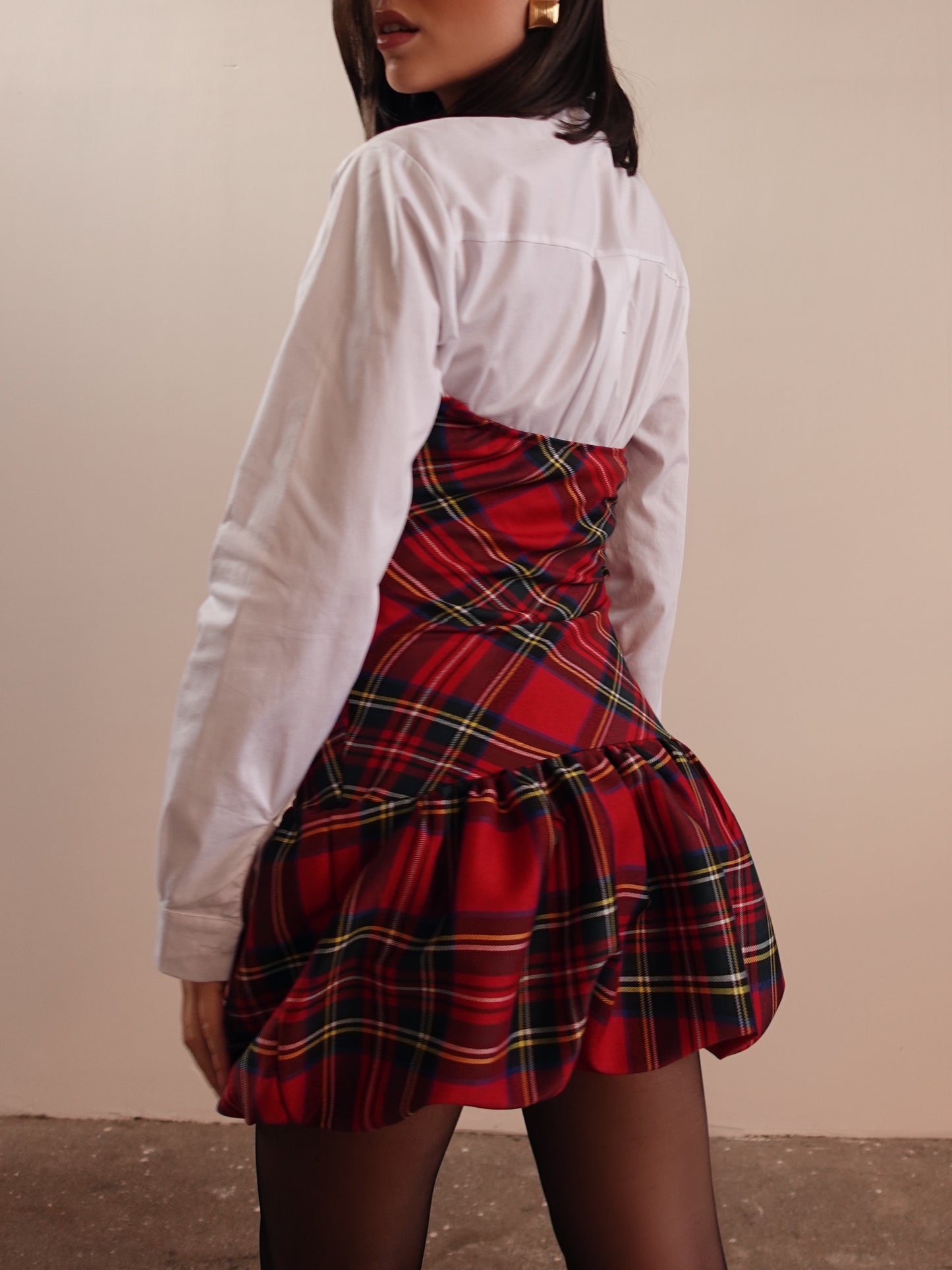 MINI DRESS TARTAN CON GONNA A PALLONCINO - ROSSO/VERDE 96409