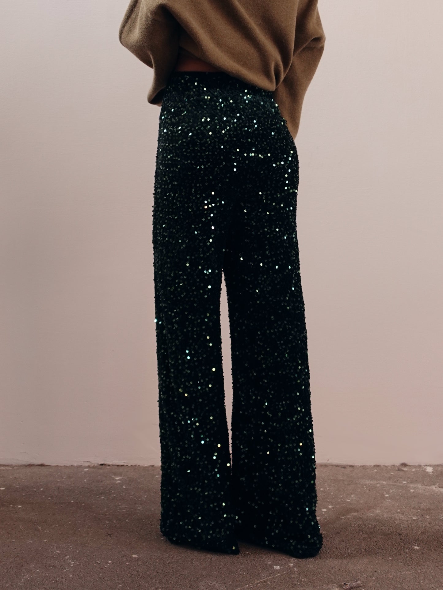 PANTALONI WIDE LEG CON PAILLETTES - VERDE SMERALDO DF003/24