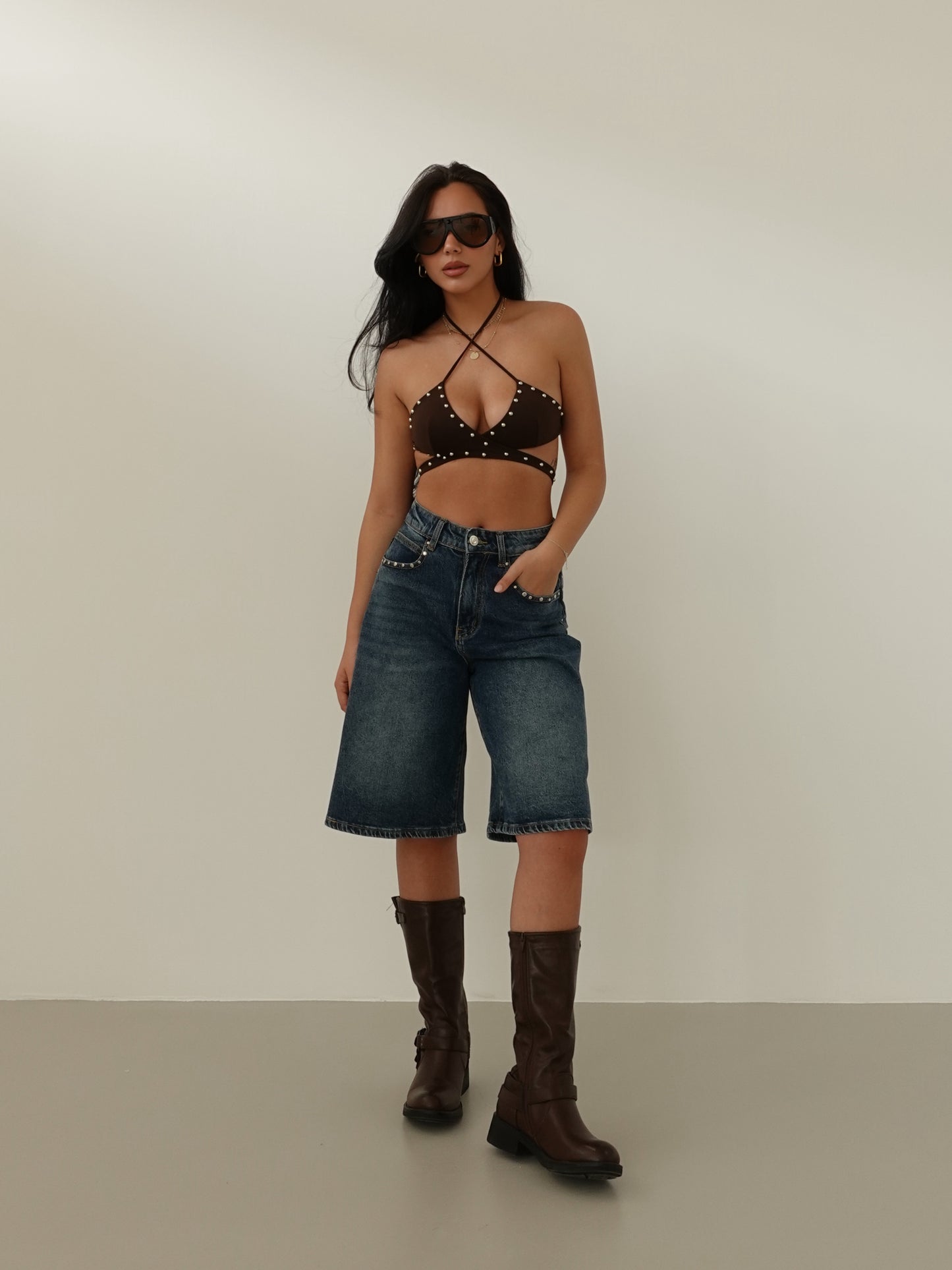 BERMUDA CON BORCHIE - BLUE JEANS 32668