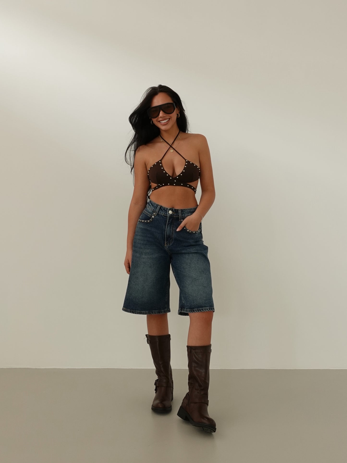 BERMUDA CON BORCHIE - BLUE JEANS 32668