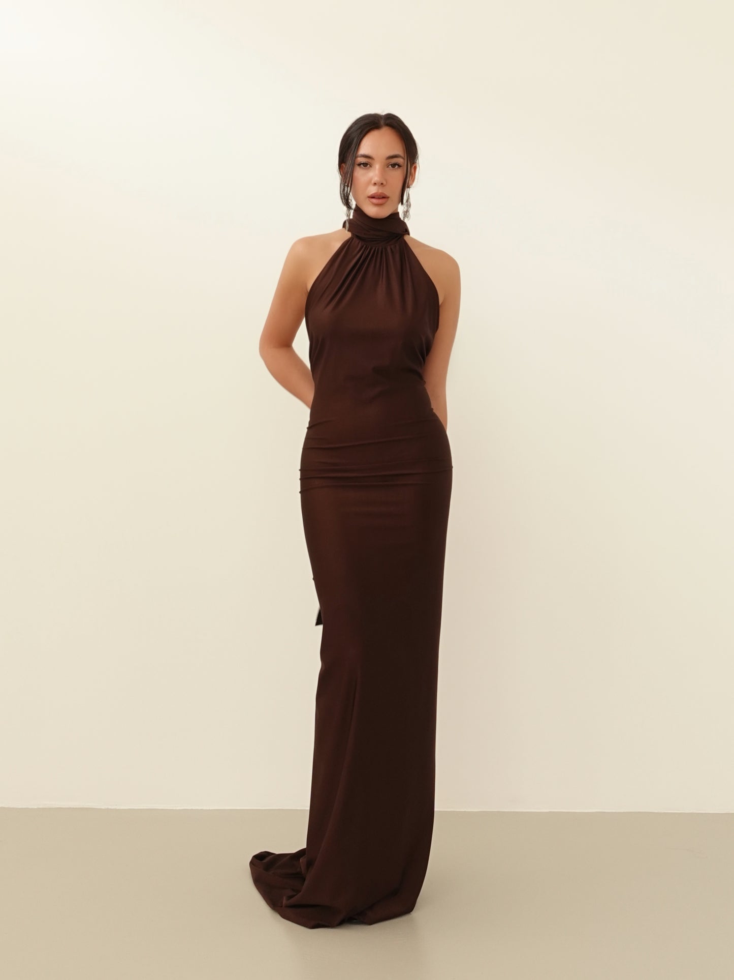 LONG DRESS SATIN PENELOPE - CIOCCOLATO 25605