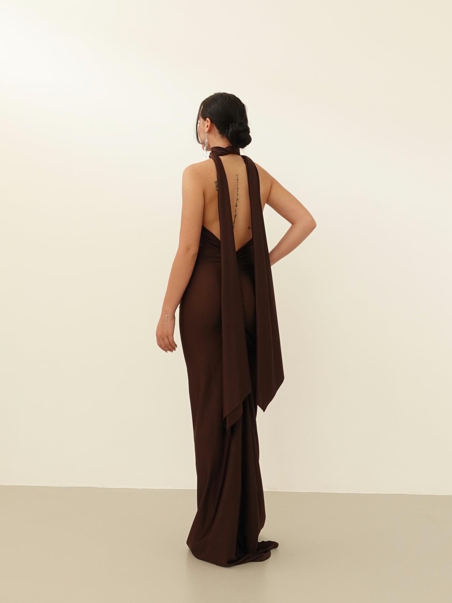 LONG DRESS SATIN PENELOPE - CIOCCOLATO 25605