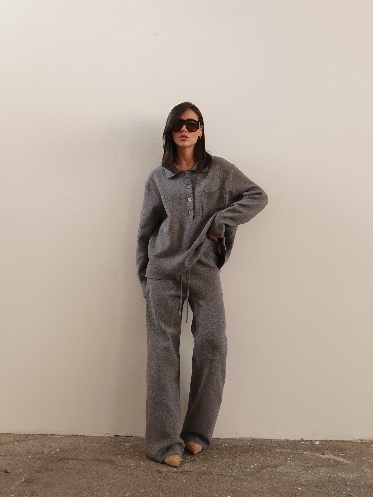 PANTALONI WIDE LEG IN MAGLIA - GRIGIO 7133