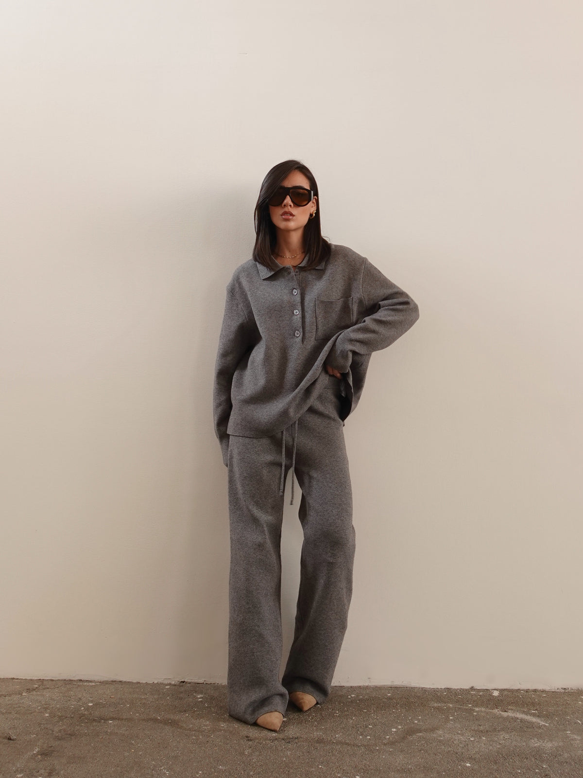 PANTALONI WIDE LEG IN MAGLIA - GRIGIO 7133