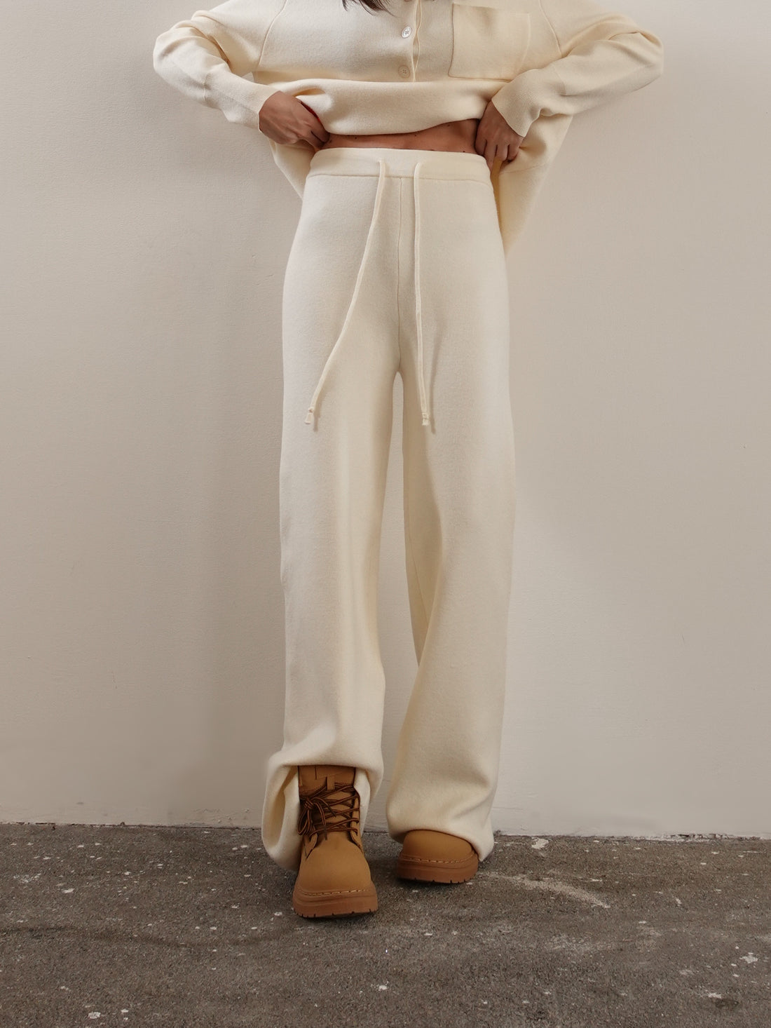 PANTALONI WIDE LEG IN MAGLIA - BEIGE 7133