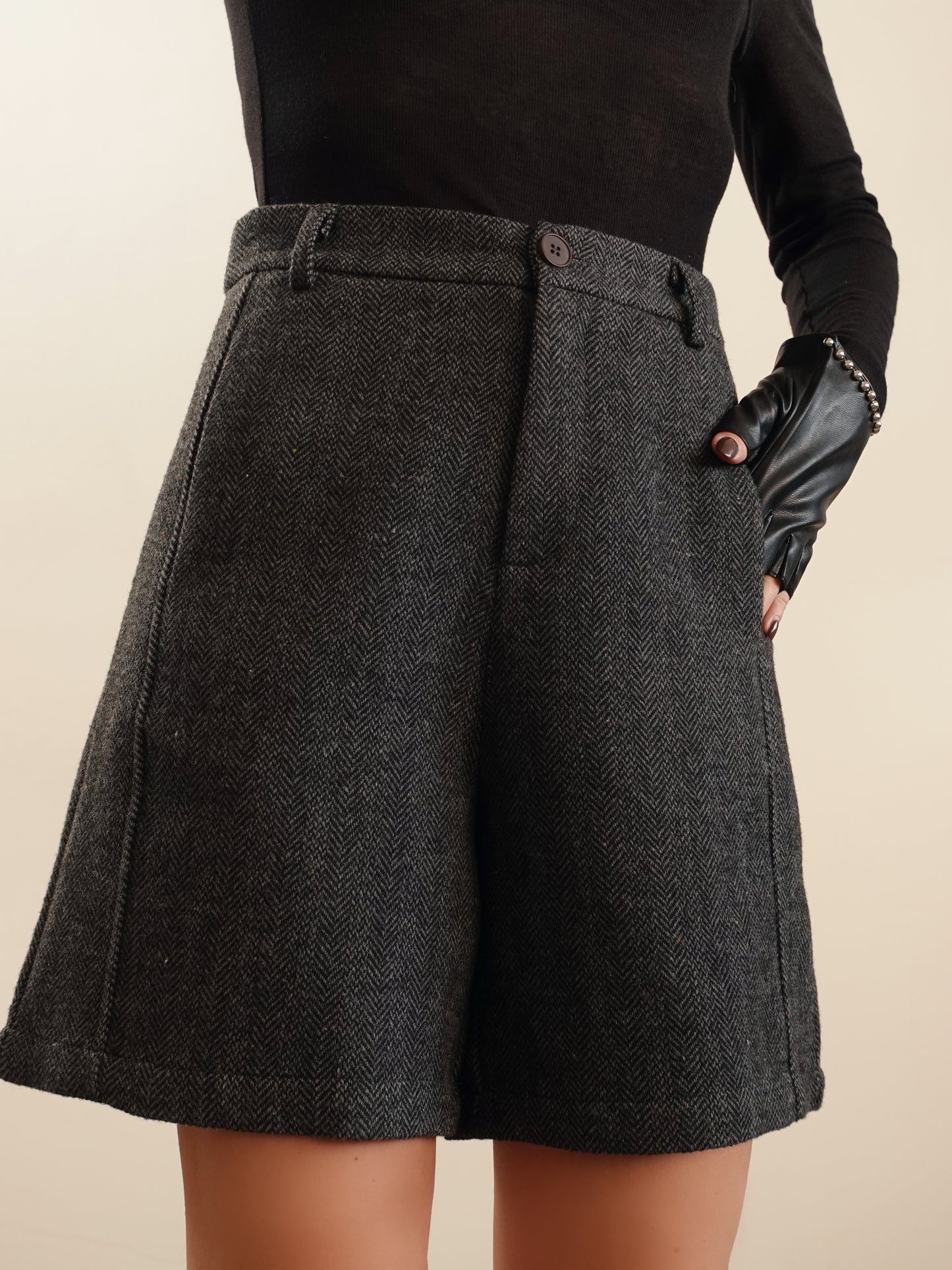 BERMUDA SPIGATO IN LANA - GRIGIO SCURO 8481