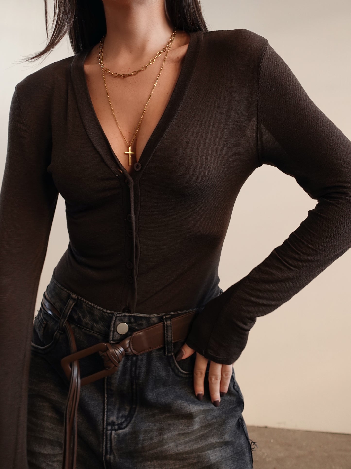 CARDIGAN IN CASHMERE - MARRONE 86861