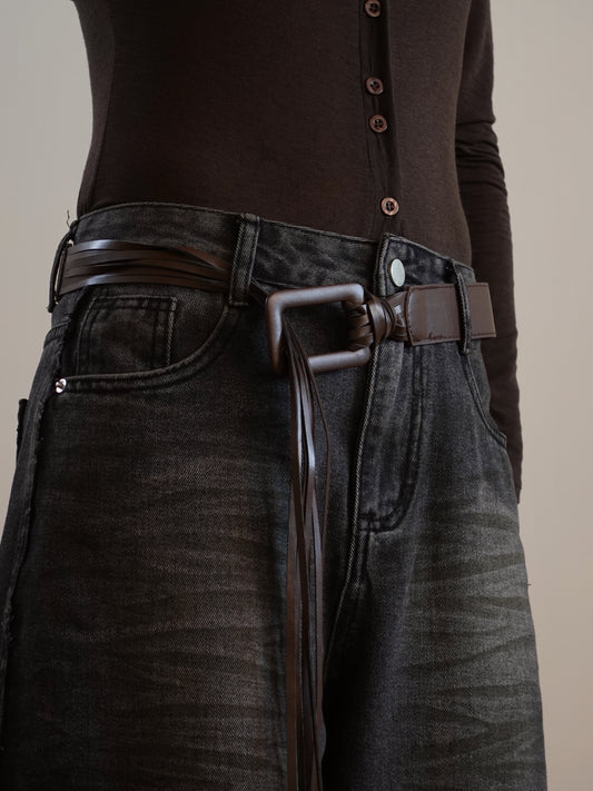 CINTURA IN ECOPELLE CON FRANGE - MARRONE